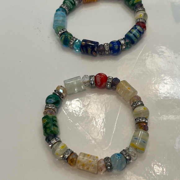 BRACELETS Lot Of 5 Multi Coloured Glass Beads, Silver Black Coppery Stretchy. - Picture 7 of 13